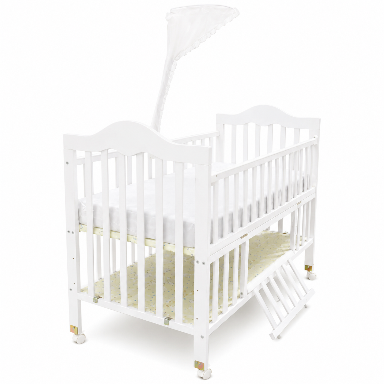 Premium Wooden Baby Cot with Mosquito Net White