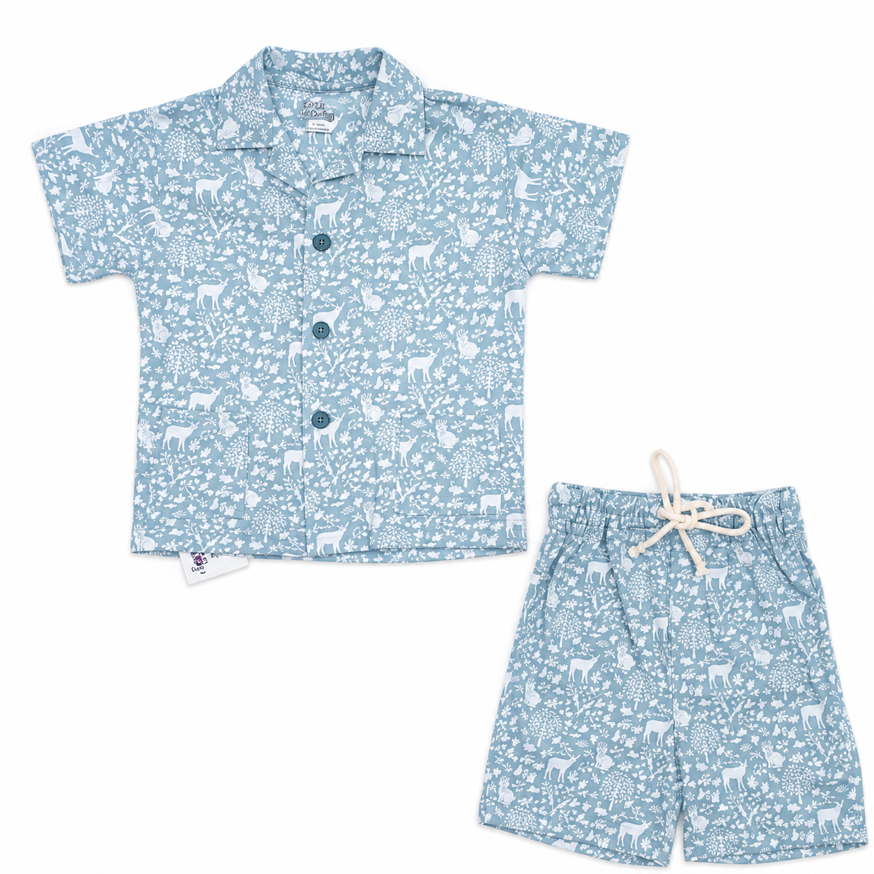 Printed Shirt & Shorts Set Sky Blue by Little Darling