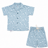 Printed Shirt & Shorts Set Sky Blue | Little Darling