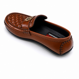 Premium Woven Leather Loafers – Brown Slip-On Formal Shoes