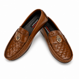 Premium Woven Leather Loafers – Brown Slip-On Formal Shoes