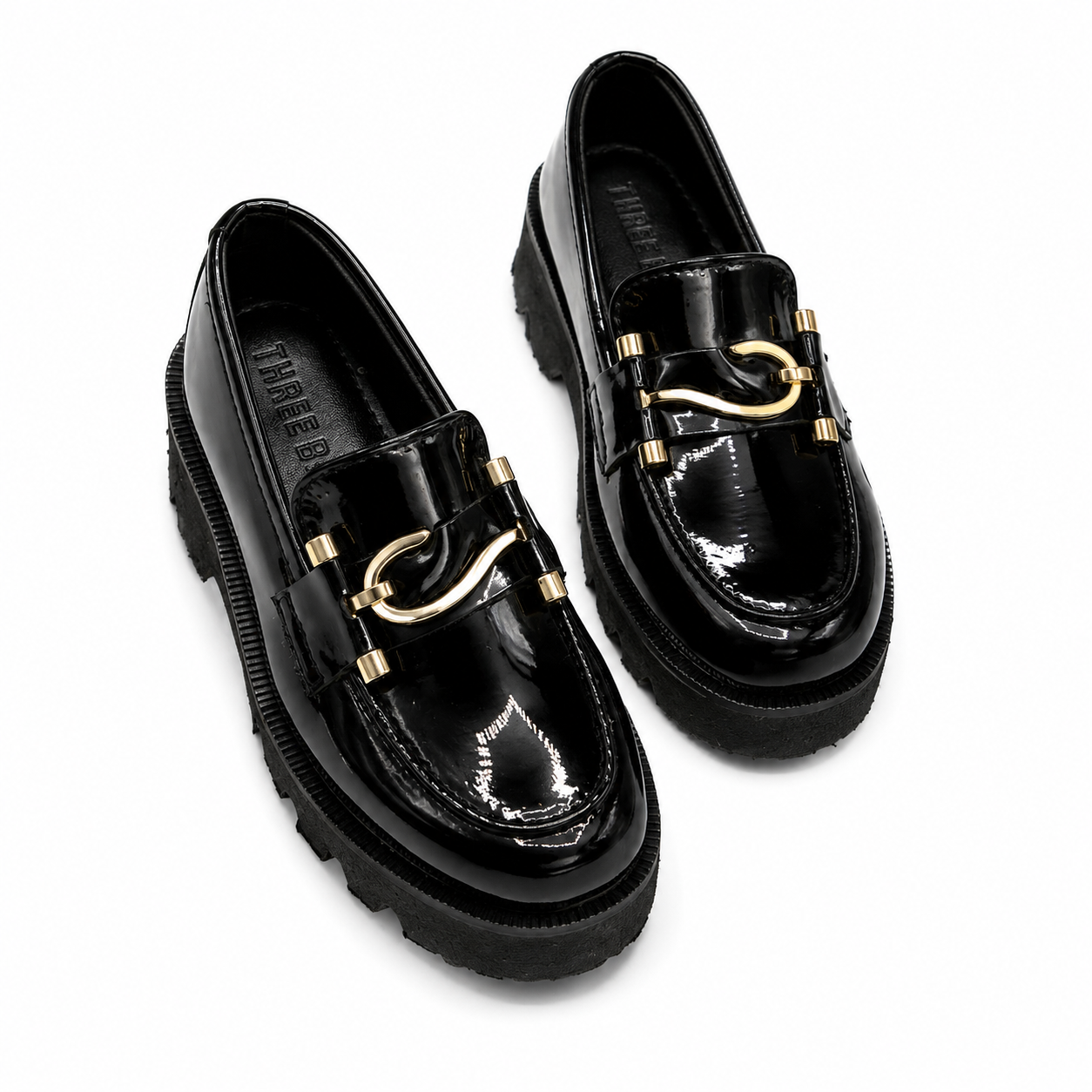 Premium Black Patent Leather Loafers – Chunky Sole Slip-On Shoes