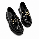 Premium Black Patent Leather Loafers – Chunky Sole Slip-On Shoes