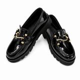 Premium Black Patent Leather Loafers – Chunky Sole Slip-On Shoes