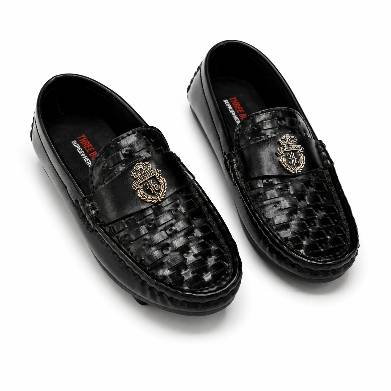 Classic Black Woven Leather Loafers – Premium Slip-On Shoes
