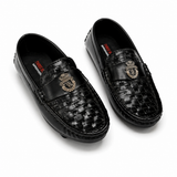 Classic Black Woven Leather Loafers – Premium Slip-On Shoes