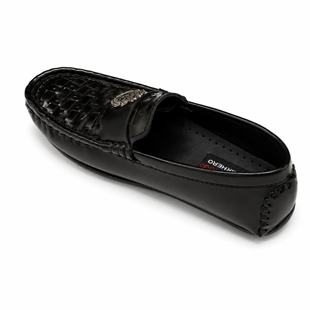 Classic Black Woven Leather Loafers – Premium Slip-On Shoes