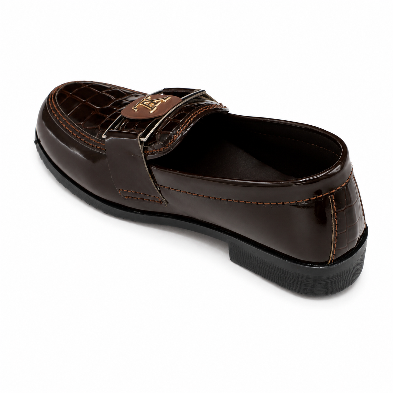Luxury Croc-Pattern Patent Leather Loafers – Dark Brown