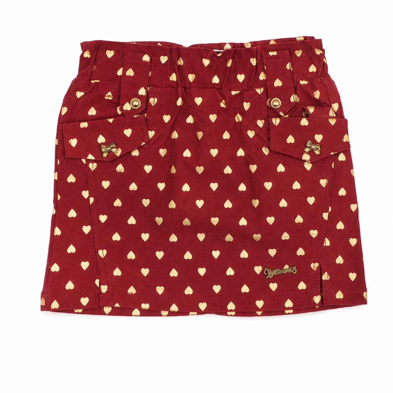Girls Maroon Heart Print Skirt