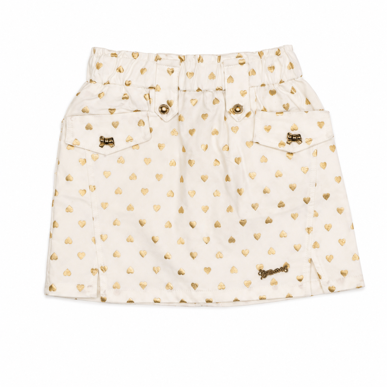 Girls White Heart Print Skirt