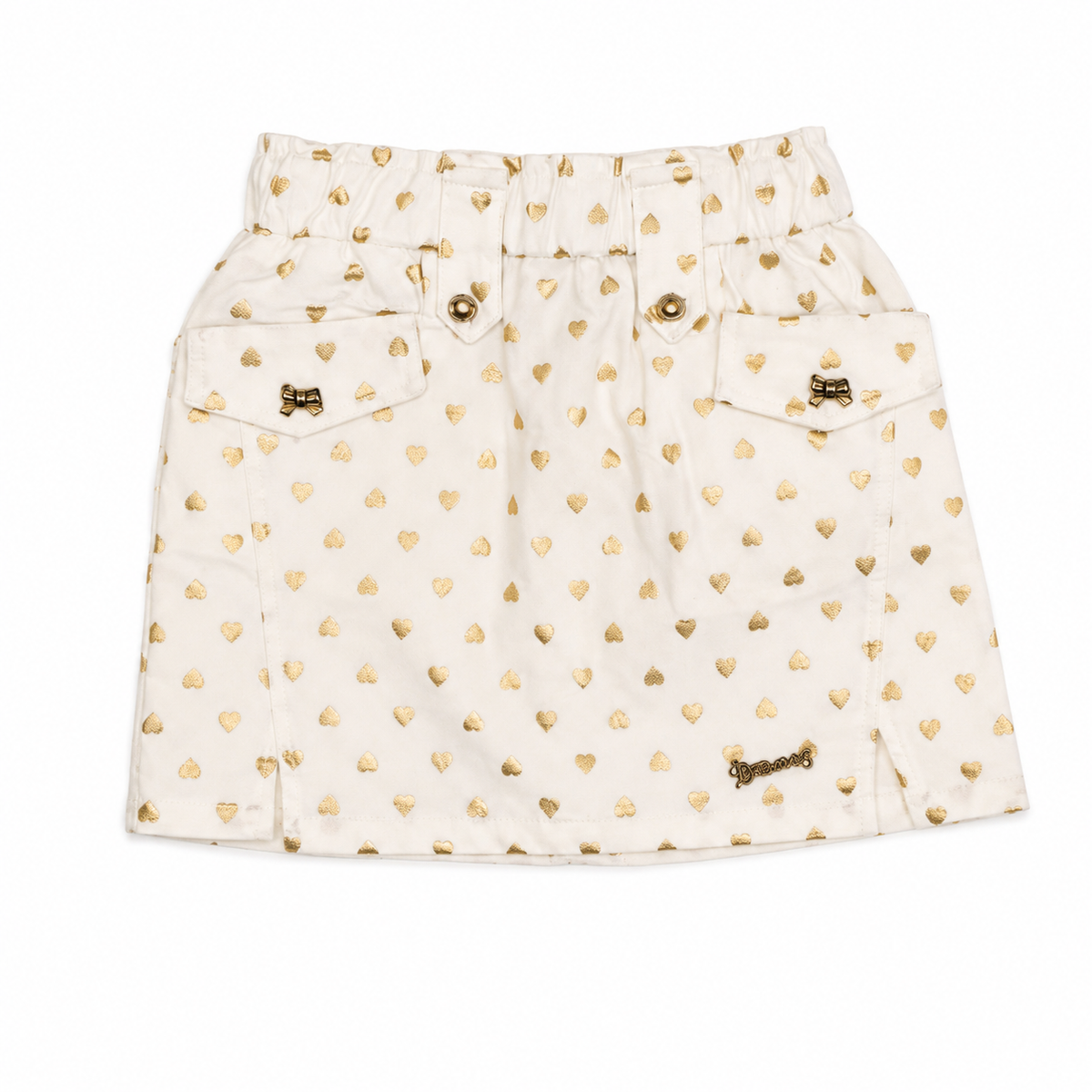 Girls White Heart Print Skirt