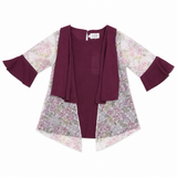 Girls Maroon Floral Layered Top