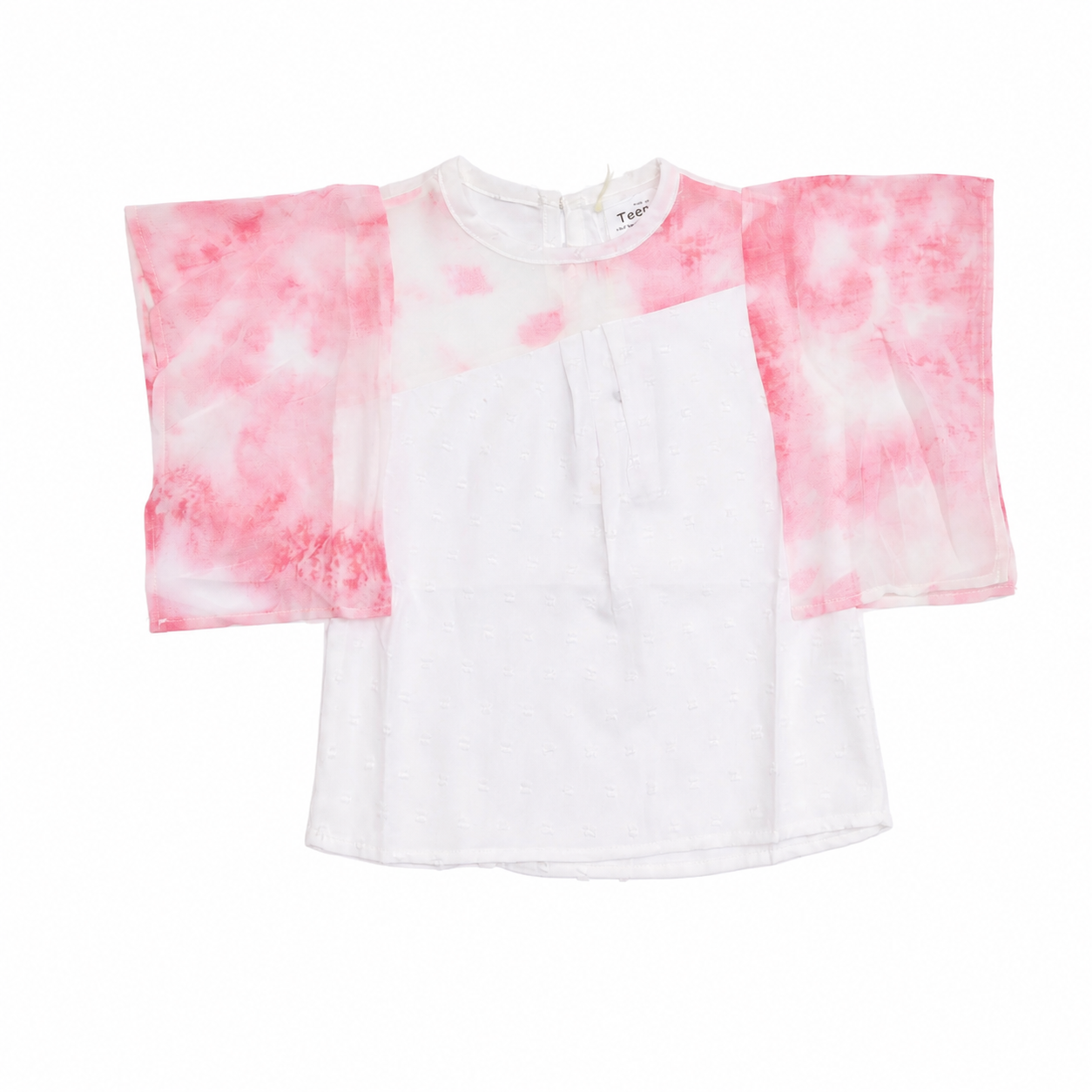 Girls White & Pink Tie-Dye Cape Sleeve Top