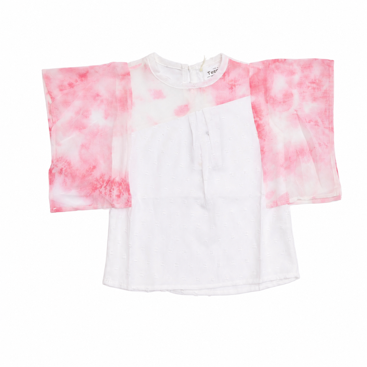 Girls White & Pink Tie-Dye Cape Sleeve Top