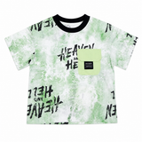 Boys Green Abstract Print Cotton T-Shirt with Pocket