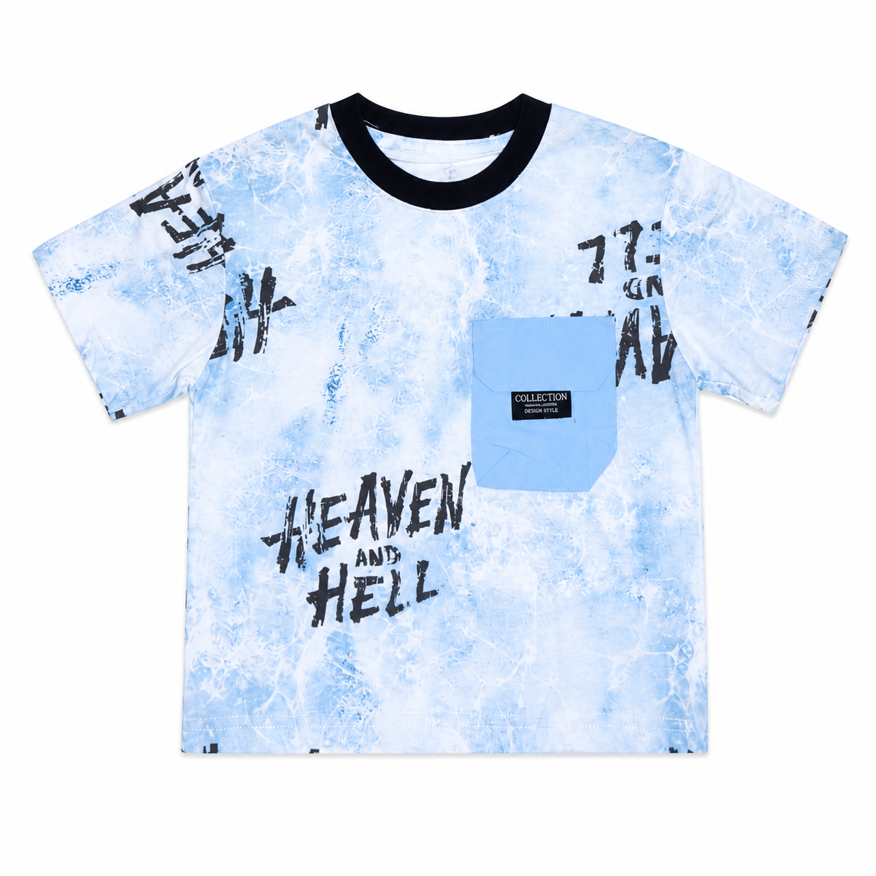Boys Sky Blue Graphic Printed T-Shirt with Front Pocket
