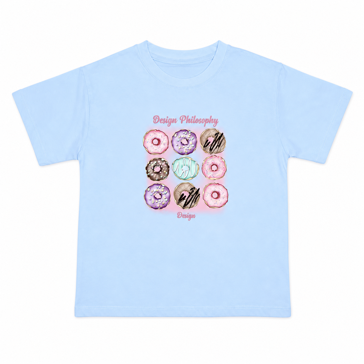 Girls Sky Blue Cotton T-Shirt – Donut Print