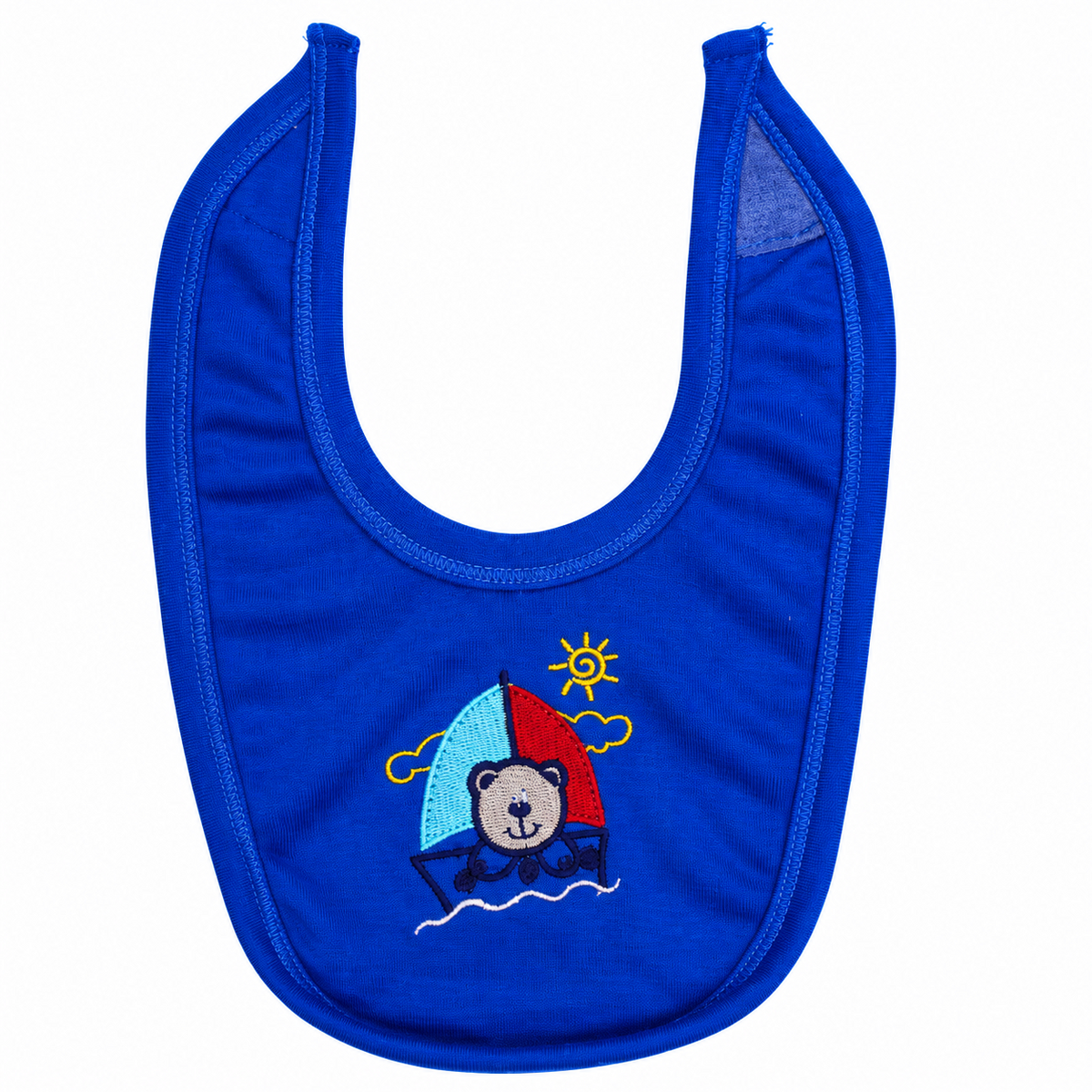 Baby Blue Bear Embroidered Cotton Bib Premium / Little Darling