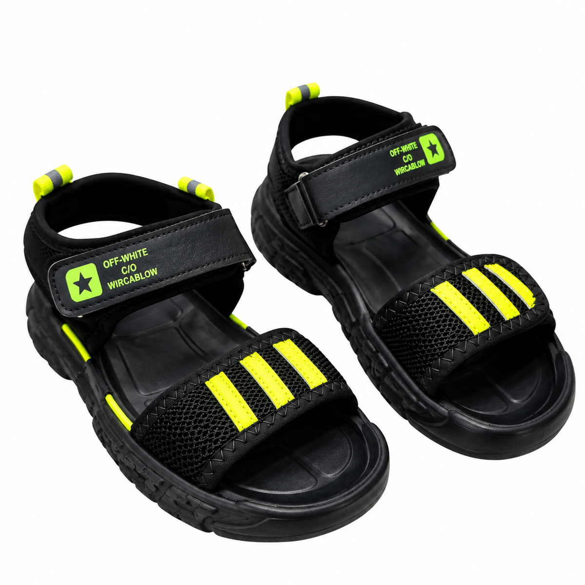 Kids Black & Neon Yellow Adjustable Sport Sandals