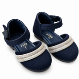 Girls Navy Blue Rhinestone Strap Party Shoes