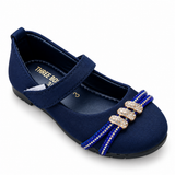 Girls Navy Blue Bow Detail Party Shoes