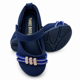 Girls Navy Blue Bow Detail Party Shoes