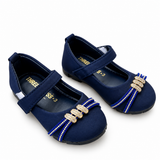 Girls Navy Blue Bow Detail Party Shoes