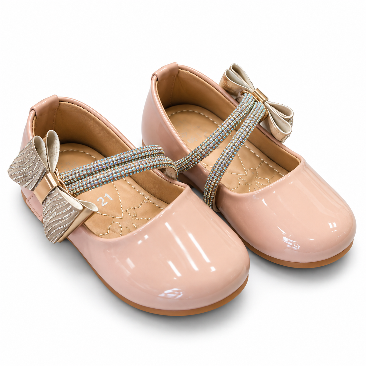 Girls Pink Bow Rhinestone Mary Jane Party Shoes