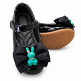 Girls Black Bow & Bunny Party Shoes