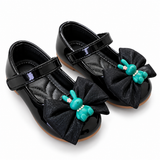 Girls Black Bow & Bunny Party Shoes