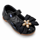 Girls Black Bow Flower Party Shoes