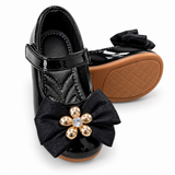 Girls Black Bow Flower Party Shoes