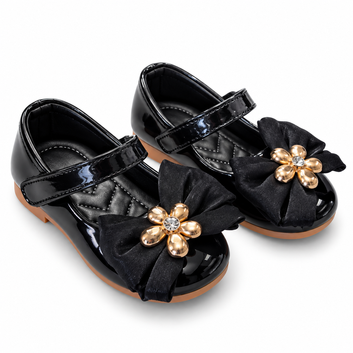Girls Black Bow Flower Party Shoes