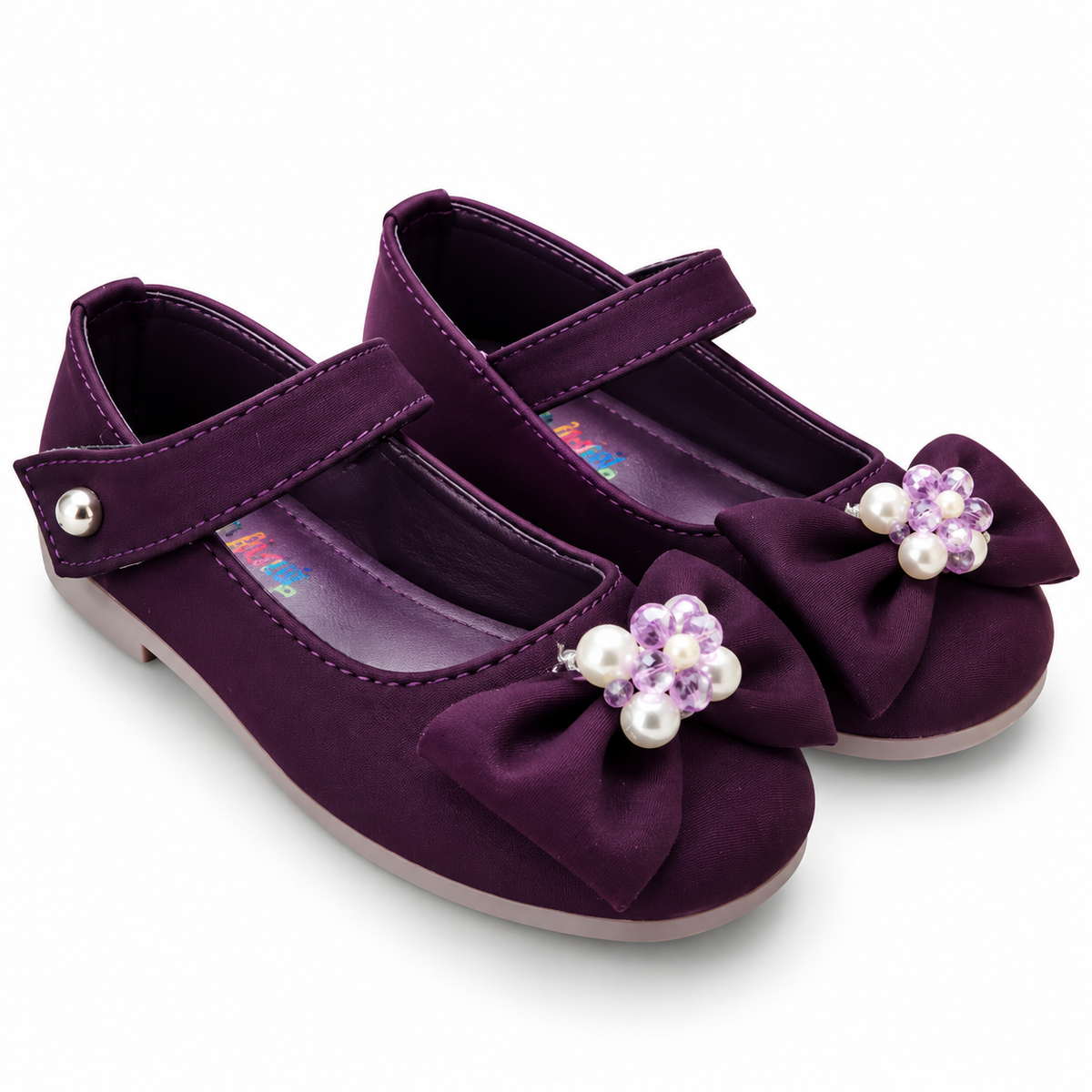 Girls Purple Bow Pearl Party Shoes