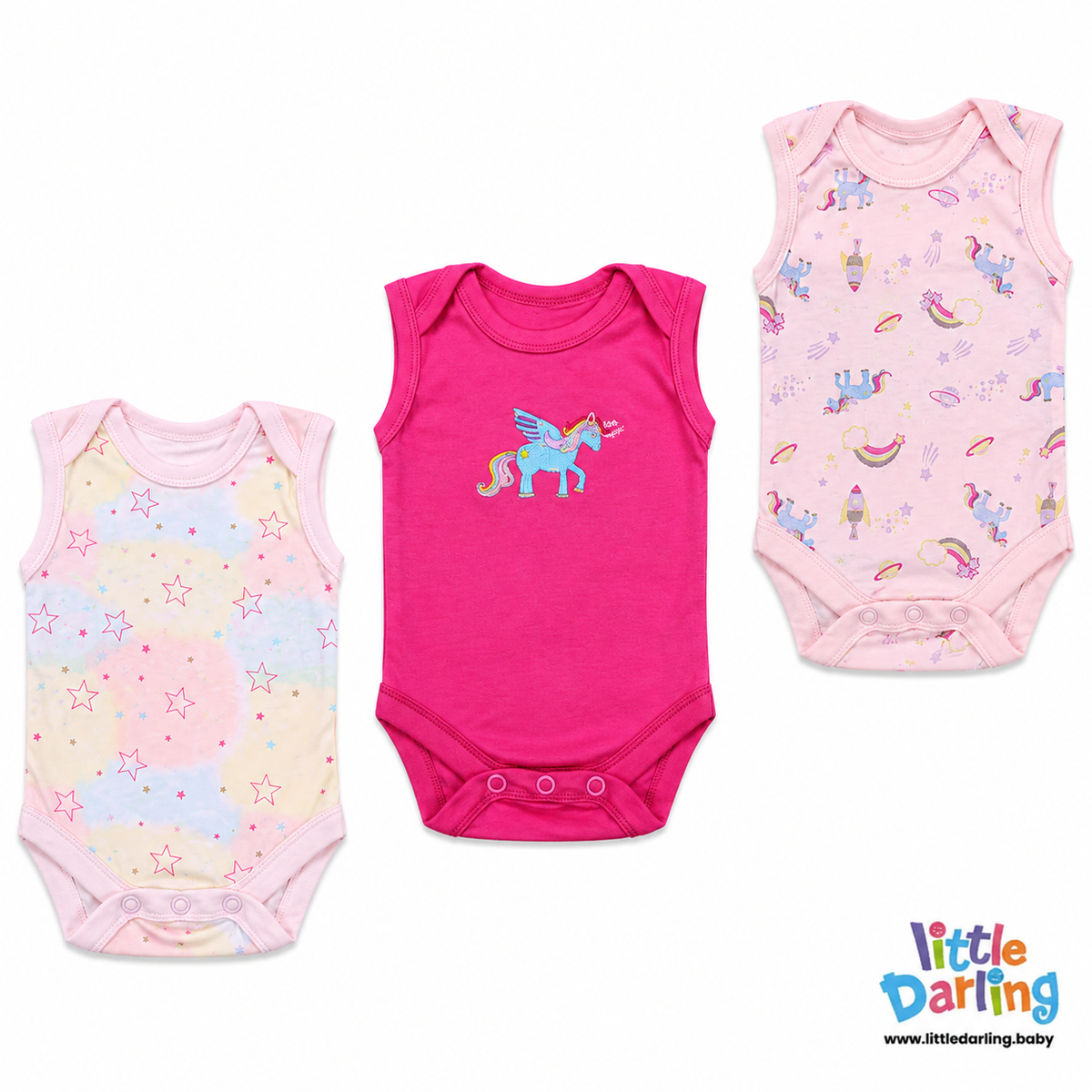Bodysuit Pk Of 3 Sleeveless Unicorn | Little Darling