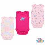 Bodysuit Pk Of 3 Sleeveless Unicorn | Little Darling