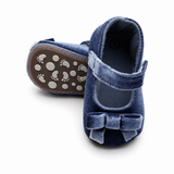 Baby Girls Blue Denim Bow Soft Sole Prewalker Shoes Set