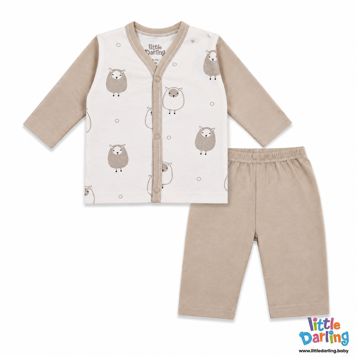 Baby Night Suit Sheep Print Beige | Little Darling