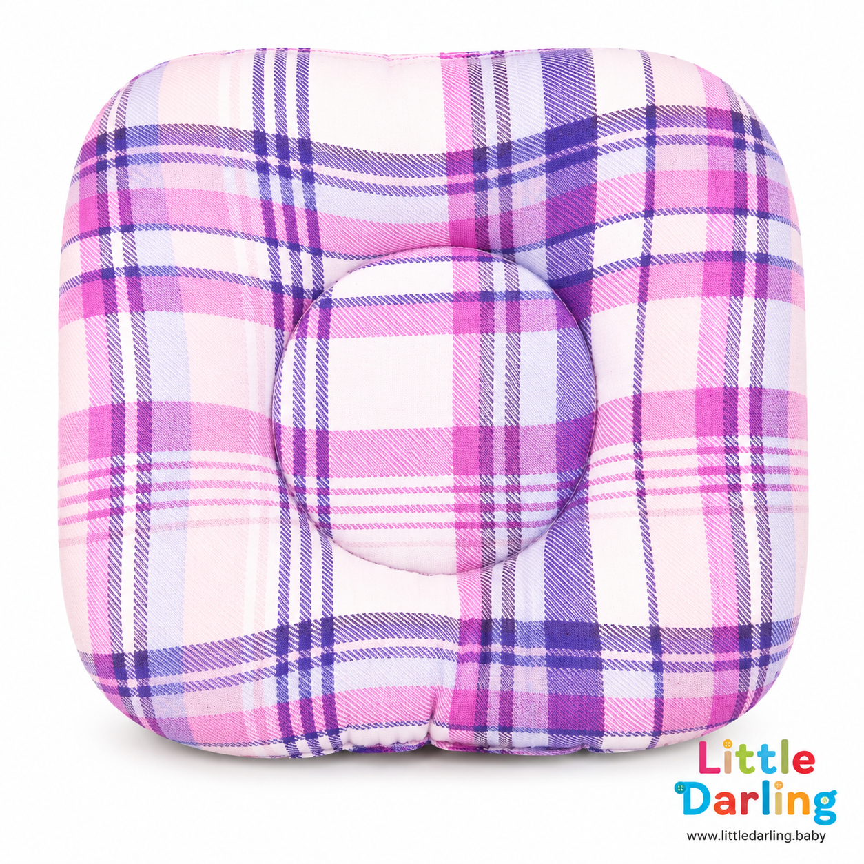 Baby Head Shaping Pillow Pink Plaid by Little Darling