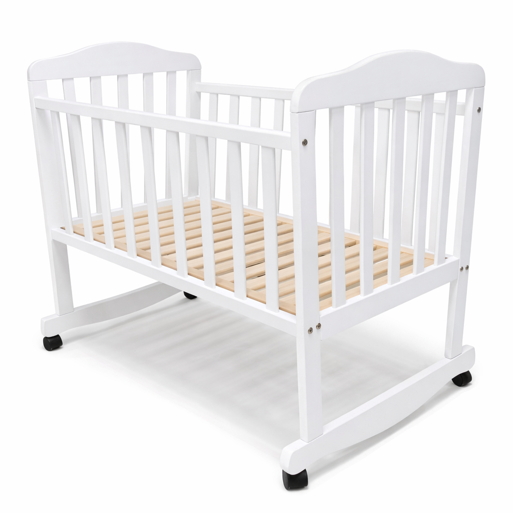 Portable Wooden Baby Cot with Wheels – White Finish