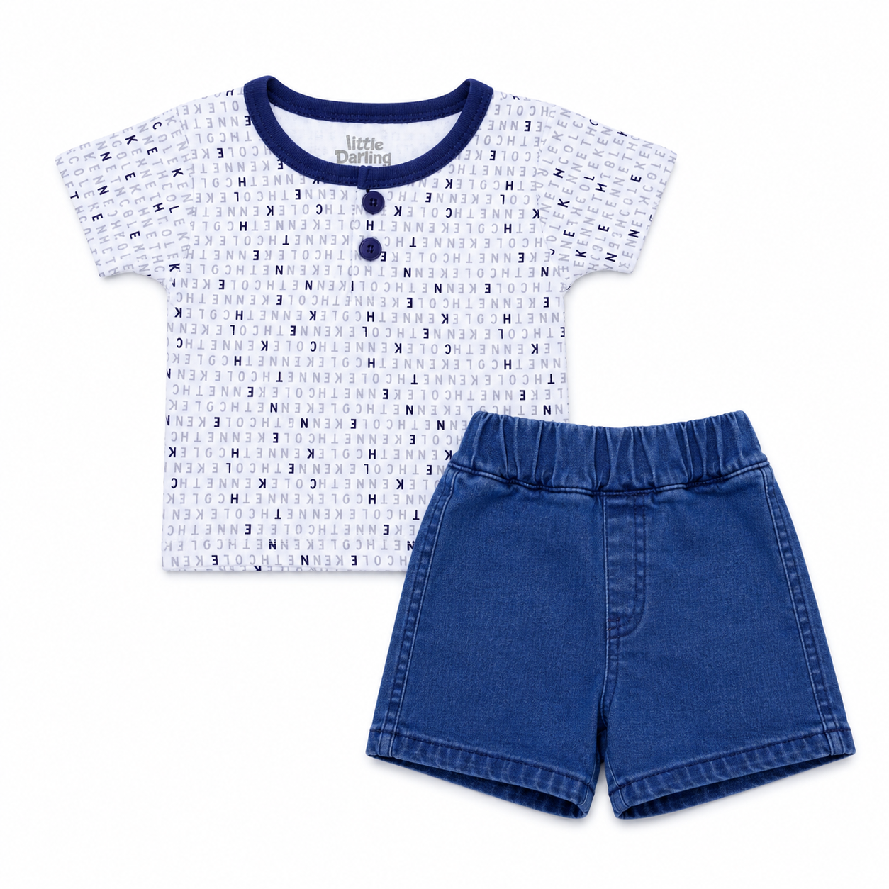 Boys Letter Print T Shirt with Denim Shorts Set by Little Darling