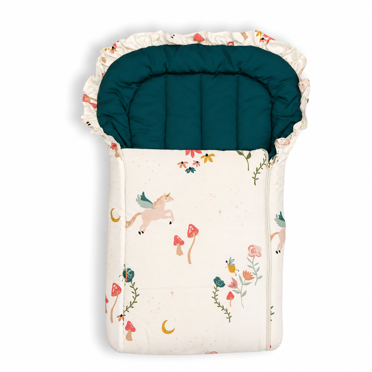 Premium Baby Carry Nest Unicorn Print with Soft Teal Cushion
