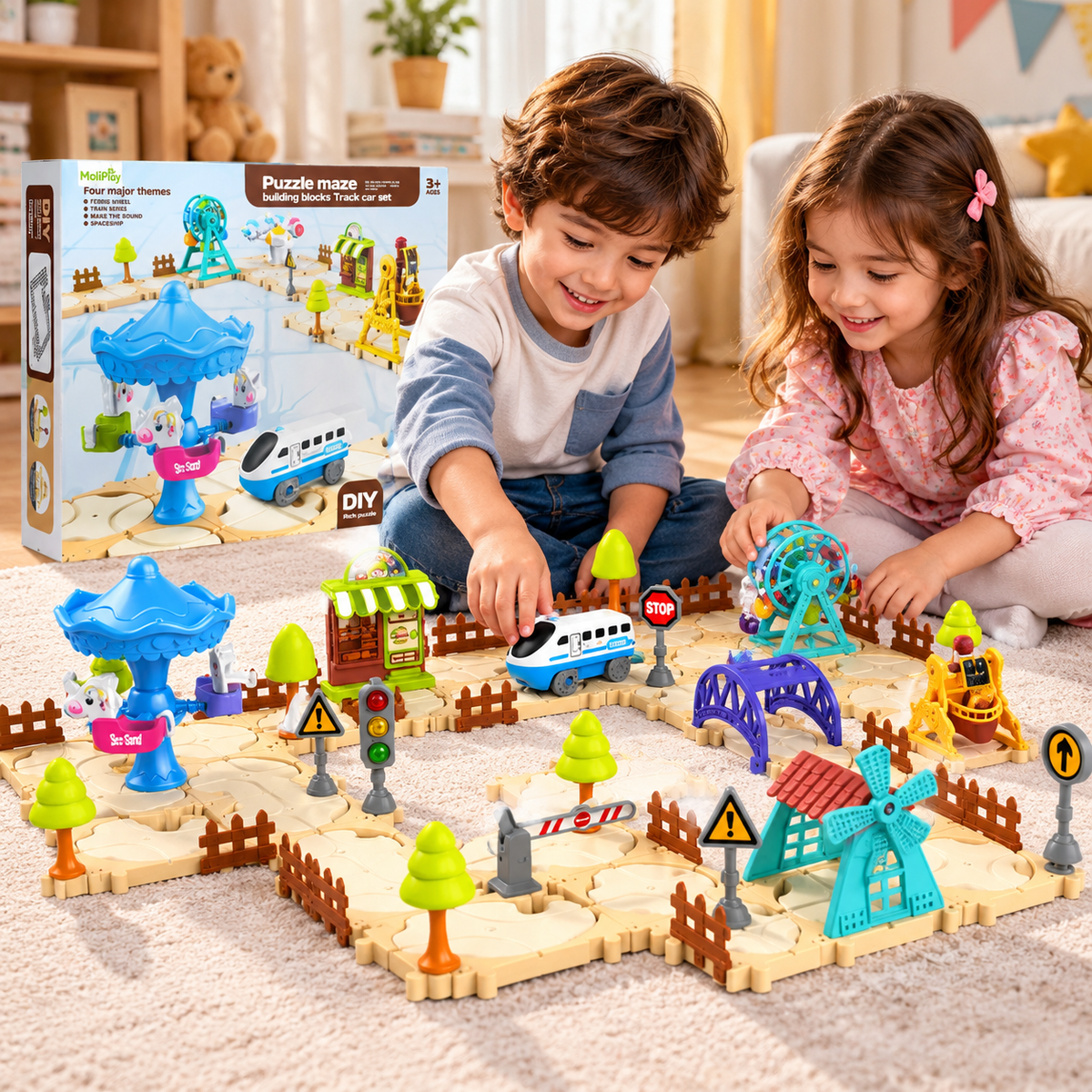 Puzzle Maze Building Block Track Car Set