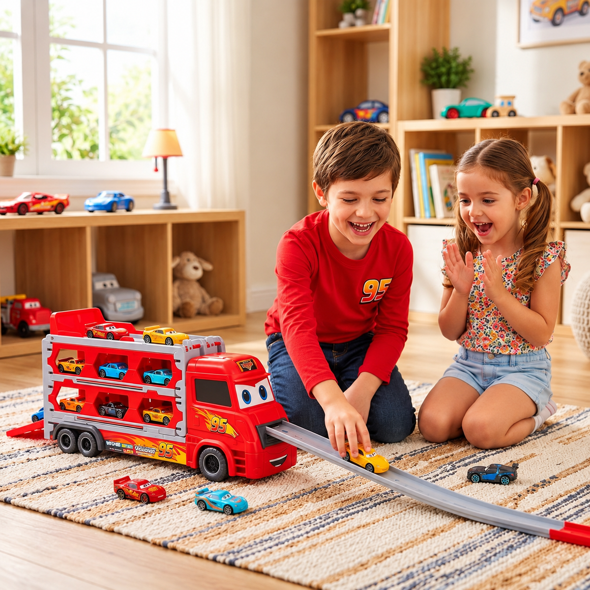 Kids Racing Car Transporter Track Set