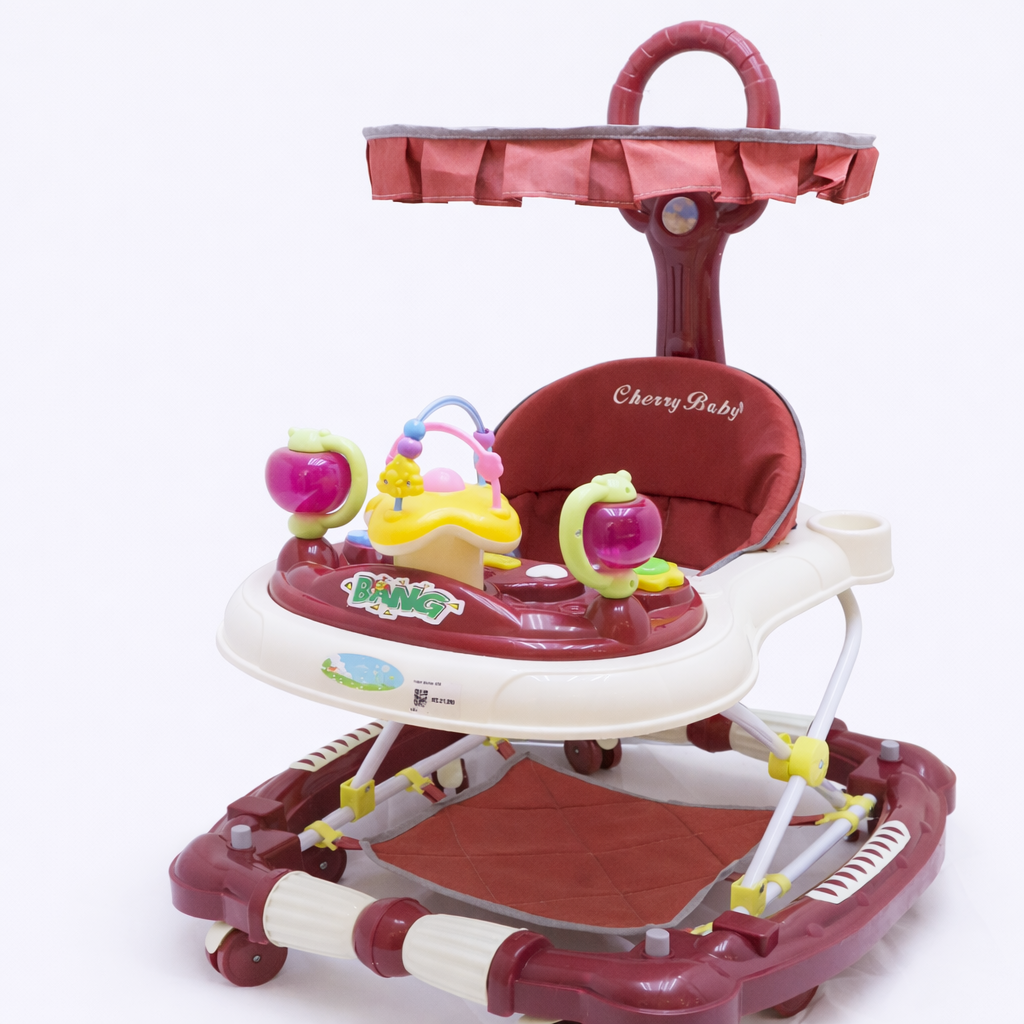 Cherry Baby Musical Walker with Toy Tray & Push Handle Red