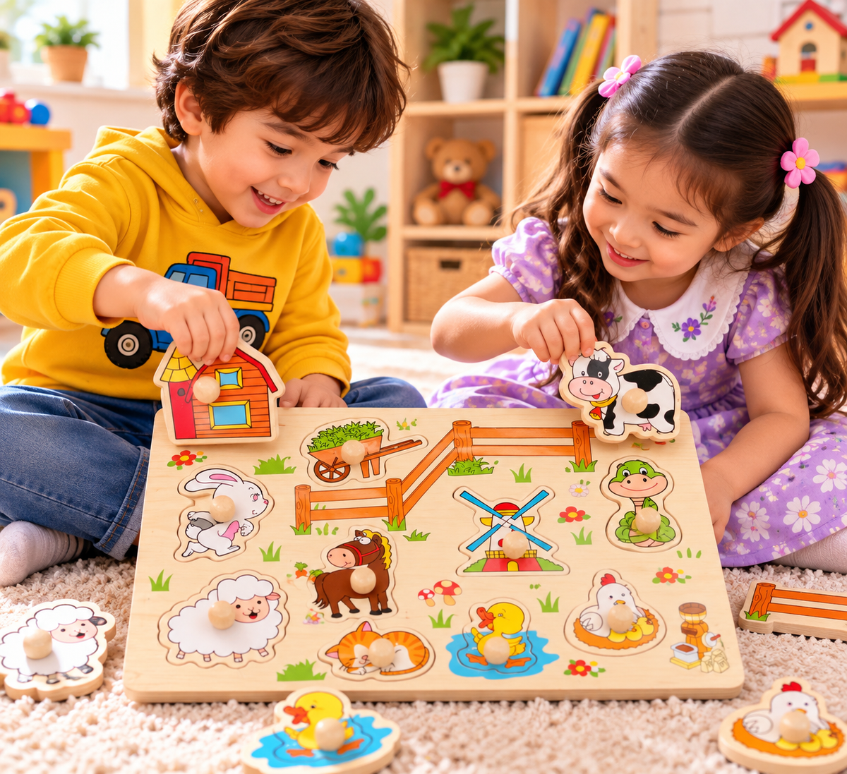 Wooden Farm Animal Puzzle Board Educational Toy