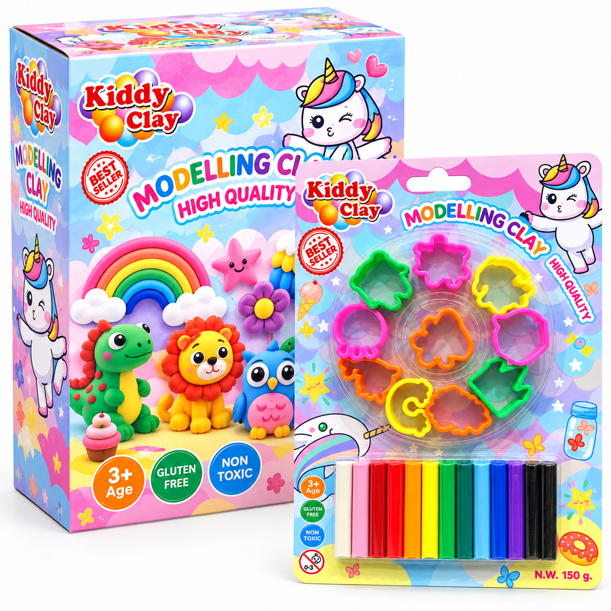 Kiddy Clay Modelling Clay Set  12 Colors & Moulds