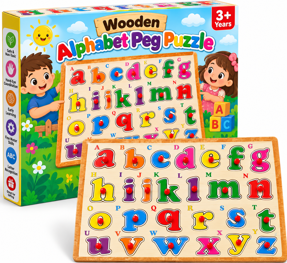 Wooden Alphabet Puzzle Board ABC Learning Toy for Kids