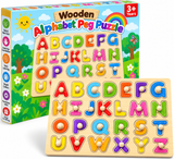 Wooden Alphabet Puzzle Board with Pegs for Kids