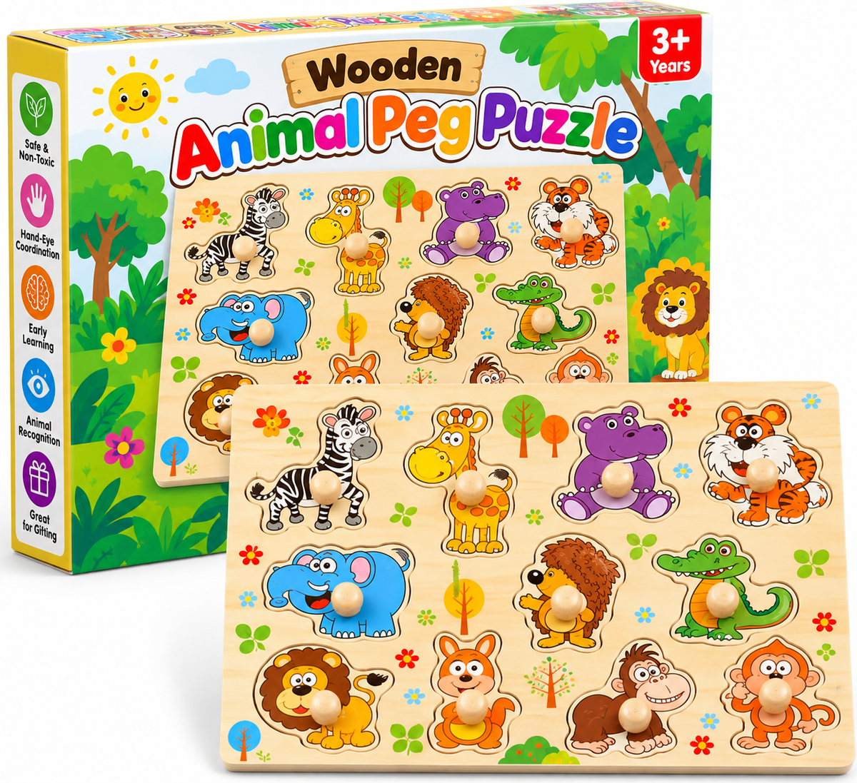 Wooden Animal Puzzle Board Educational Learning Toy